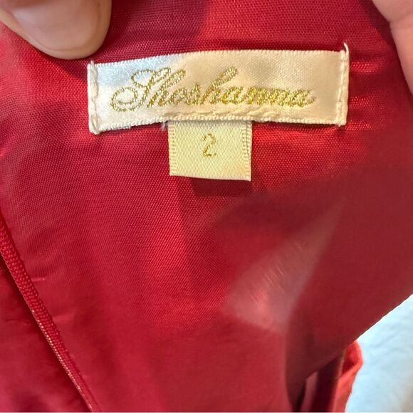 Shoshanna Dress Size 2 Red Gold Damask Pockets Metallic Corset Fit Flare - Picture 7 of 8